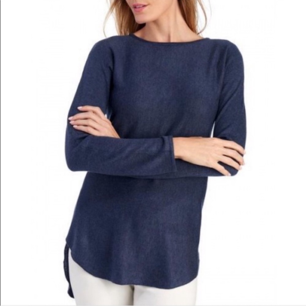 Joan Vass Sweater Tunic Gold Zipper Blue Size Medium New Classic Timeless